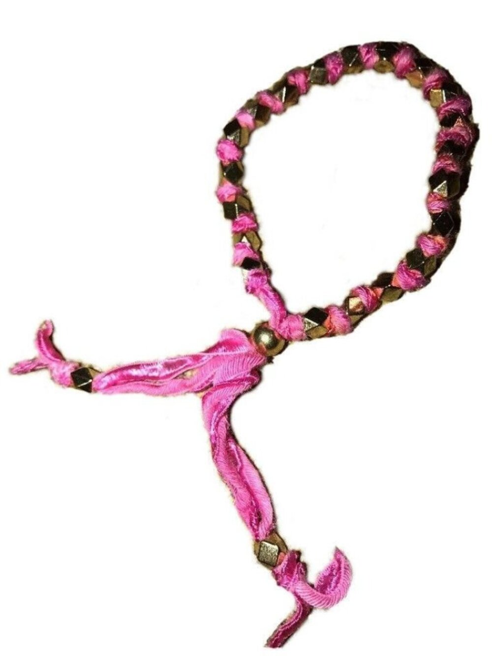 Ettika Bracelet Friendship Adjustable 18k Gold Plated Beads Pink Ribbon 10"